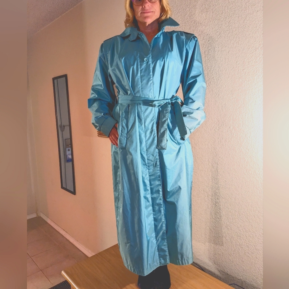 Vintage Raincoat Barbara M collection teal s 11-12